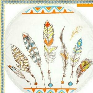 Boho Feather Round Beach Towel Shawl 60”